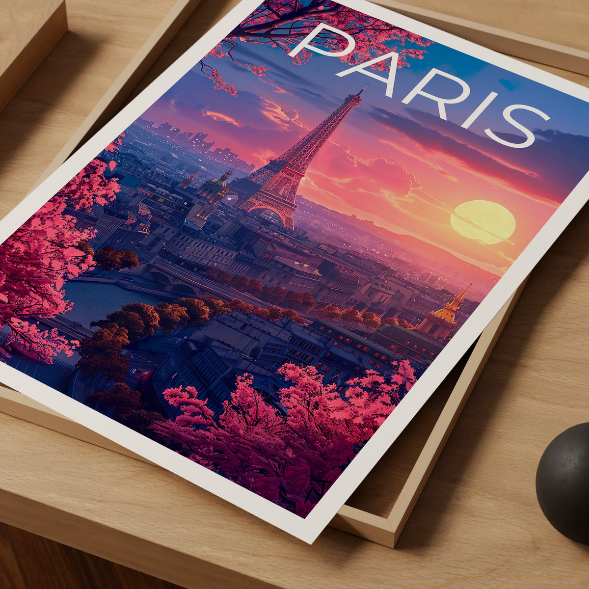 Paris Poster — Eiffel Tower Sunset Blossom Art Print
