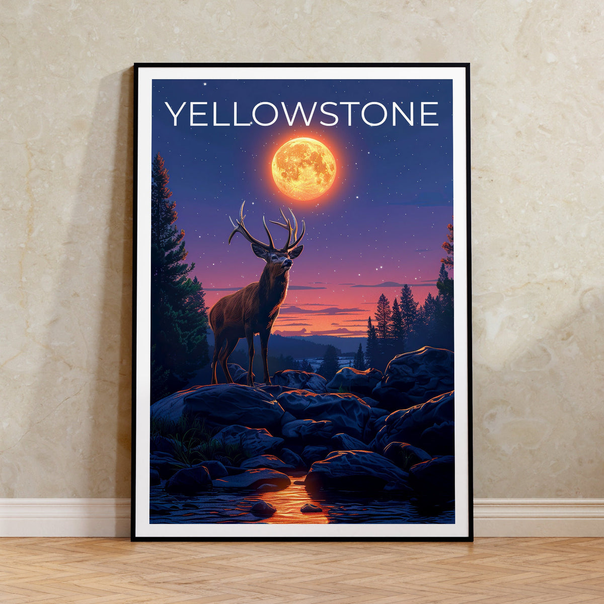 Yellowstone Poster, Yellowstone Druck, Hirsch Poster, Hirsch Druck, Wyoming Reiseposter, Hirsch Kunst, Yellowstone Geschenk