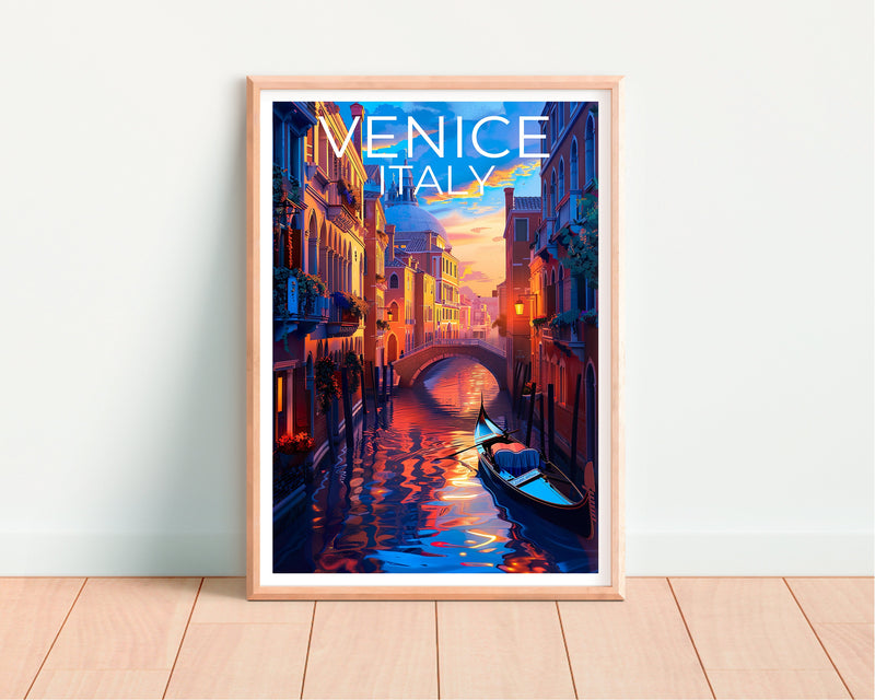 Venice Gondola Poster – Canal & Bridge Sunset Print