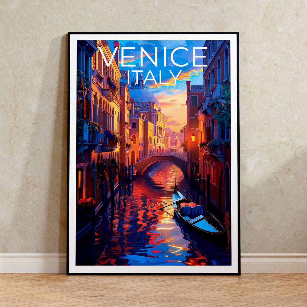 Venice Gondola Poster – Canal & Bridge Sunset Print