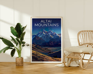 Affiche des montagnes de l'Altaï, Impression des montagnes de l'Altaï, Affiche de Mongolie, Impression de Mongolie, Affiche de voyage des montagnes de l'Altaï, Affiche Asie, Art de la Mongolie