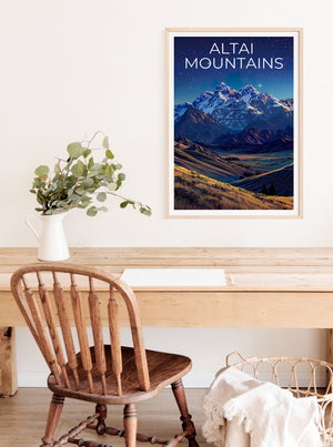 Affiche des montagnes de l'Altaï, Impression des montagnes de l'Altaï, Affiche de Mongolie, Impression de Mongolie, Affiche de voyage des montagnes de l'Altaï, Affiche Asie, Art de la Mongolie
