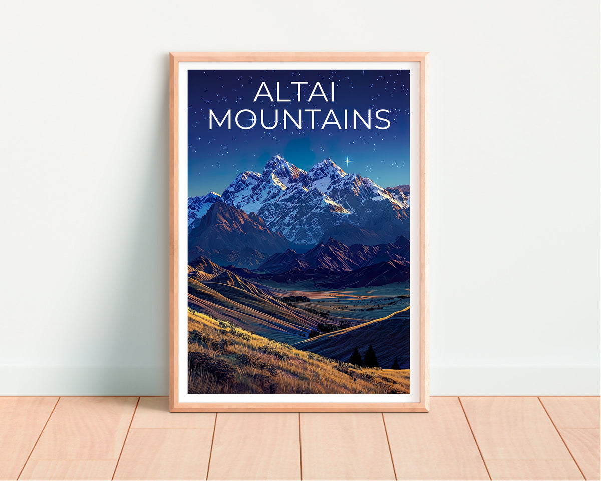 Affiche des montagnes de l'Altaï, Impression des montagnes de l'Altaï, Affiche de Mongolie, Impression de Mongolie, Affiche de voyage des montagnes de l'Altaï, Affiche Asie, Art de la Mongolie