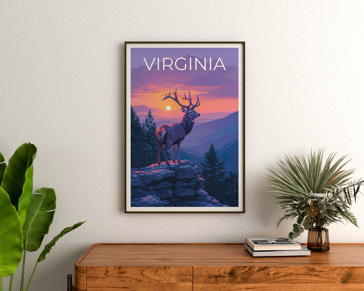 Virginia Poster, Virginia Druck, Hirsch Kunst, Hirsch Druck, Virginia Reise Poster, Hirsch Poster, Shenandoah Poster