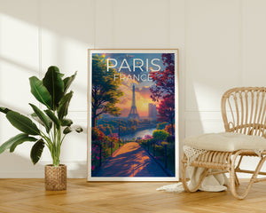 Paris Poster — Eiffel Tower Sunset Garden Path Print