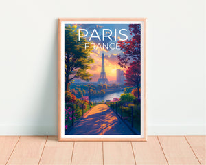 Paris Poster — Eiffel Tower Sunset Garden Path Print
