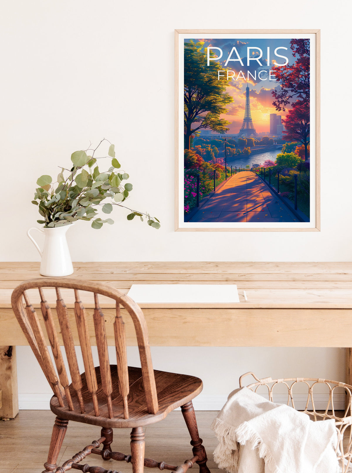Paris Poster — Eiffel Tower Sunset Garden Path Print