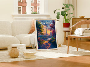 Paris Poster — Eiffel Tower Sunset Garden Path Print