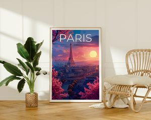 Paris Poster — Eiffel Tower Sunset Blossom Art Print