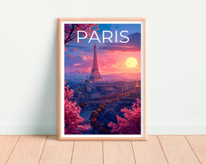 Paris Poster — Eiffel Tower Sunset Blossom Art Print