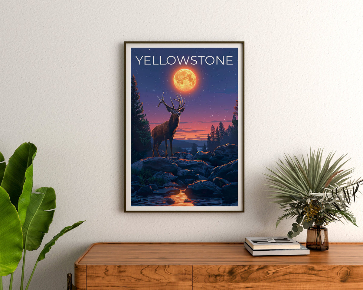 Yellowstone Poster, Yellowstone Druck, Hirsch Poster, Hirsch Druck, Wyoming Reiseposter, Hirsch Kunst, Yellowstone Geschenk
