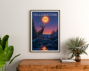 Yellowstone Poster, Yellowstone Druck, Hirsch Poster, Hirsch Druck, Wyoming Reiseposter, Hirsch Kunst, Yellowstone Geschenk