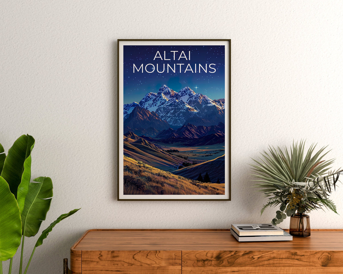 Affiche des montagnes de l'Altaï, Impression des montagnes de l'Altaï, Affiche de Mongolie, Impression de Mongolie, Affiche de voyage des montagnes de l'Altaï, Affiche Asie, Art de la Mongolie