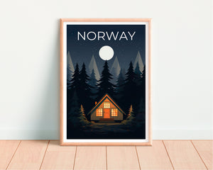 Norwegen Poster, Norwegen Druck, Wildnis Poster, Hütte Druck, Norwegen Reise Poster, Wald Kunst, Norwegen Kunst