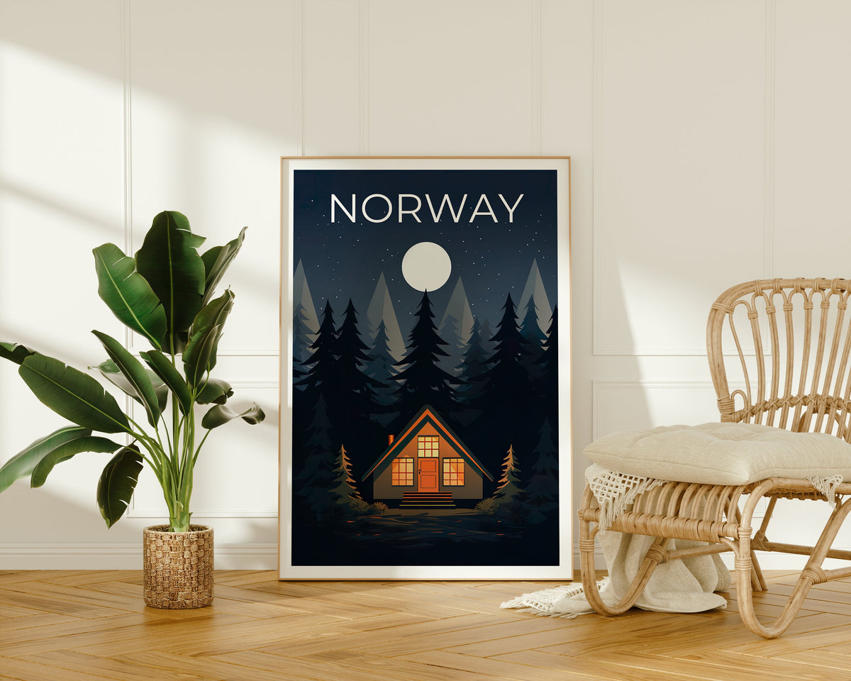 Norwegen Poster, Norwegen Druck, Wildnis Poster, Hütte Druck, Norwegen Reise Poster, Wald Kunst, Norwegen Kunst