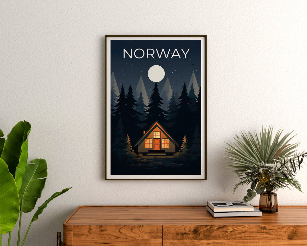 Norwegen Poster, Norwegen Druck, Wildnis Poster, Hütte Druck, Norwegen Reise Poster, Wald Kunst, Norwegen Kunst