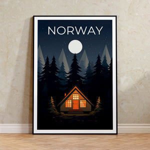 Norwegen Poster, Norwegen Druck, Wildnis Poster, Hütte Druck, Norwegen Reise Poster, Wald Kunst, Norwegen Kunst
