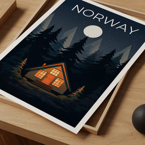 Norwegen Poster, Norwegen Druck, Wildnis Poster, Hütte Druck, Norwegen Reise Poster, Wald Kunst, Norwegen Kunst