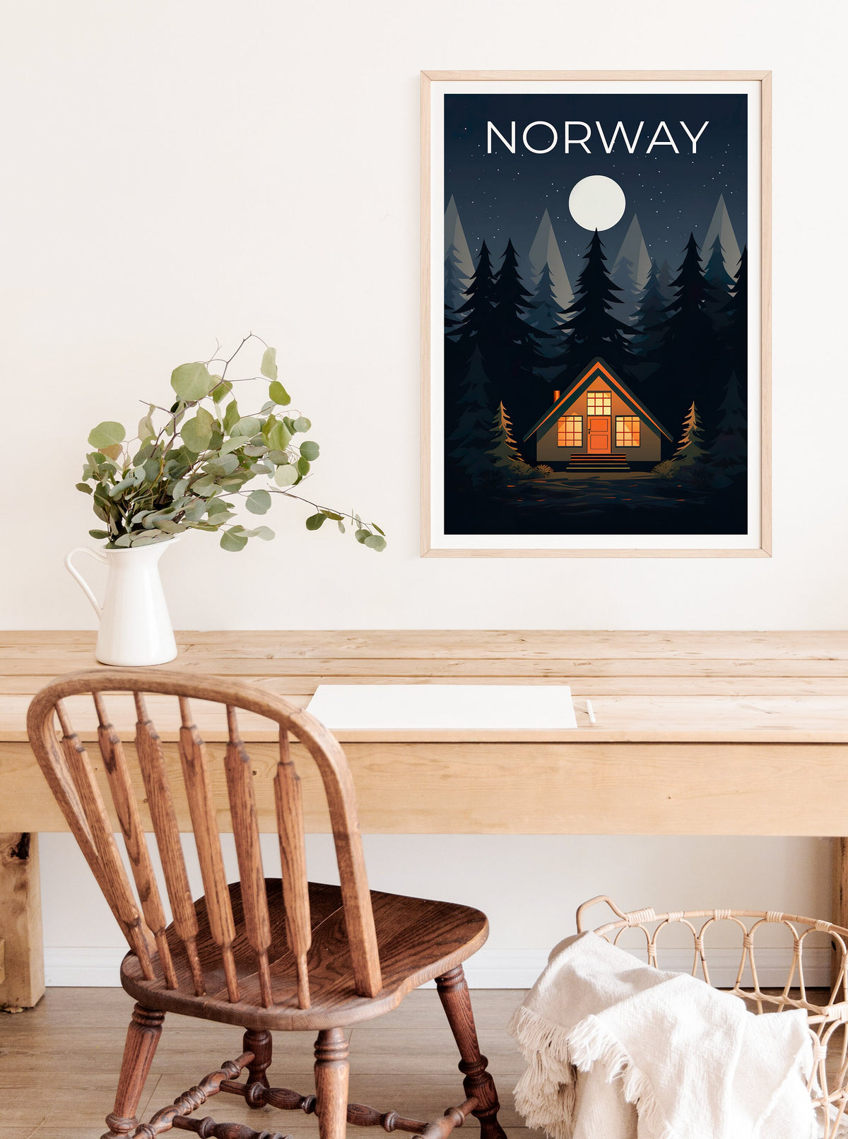 Norwegen Poster, Norwegen Druck, Wildnis Poster, Hütte Druck, Norwegen Reise Poster, Wald Kunst, Norwegen Kunst