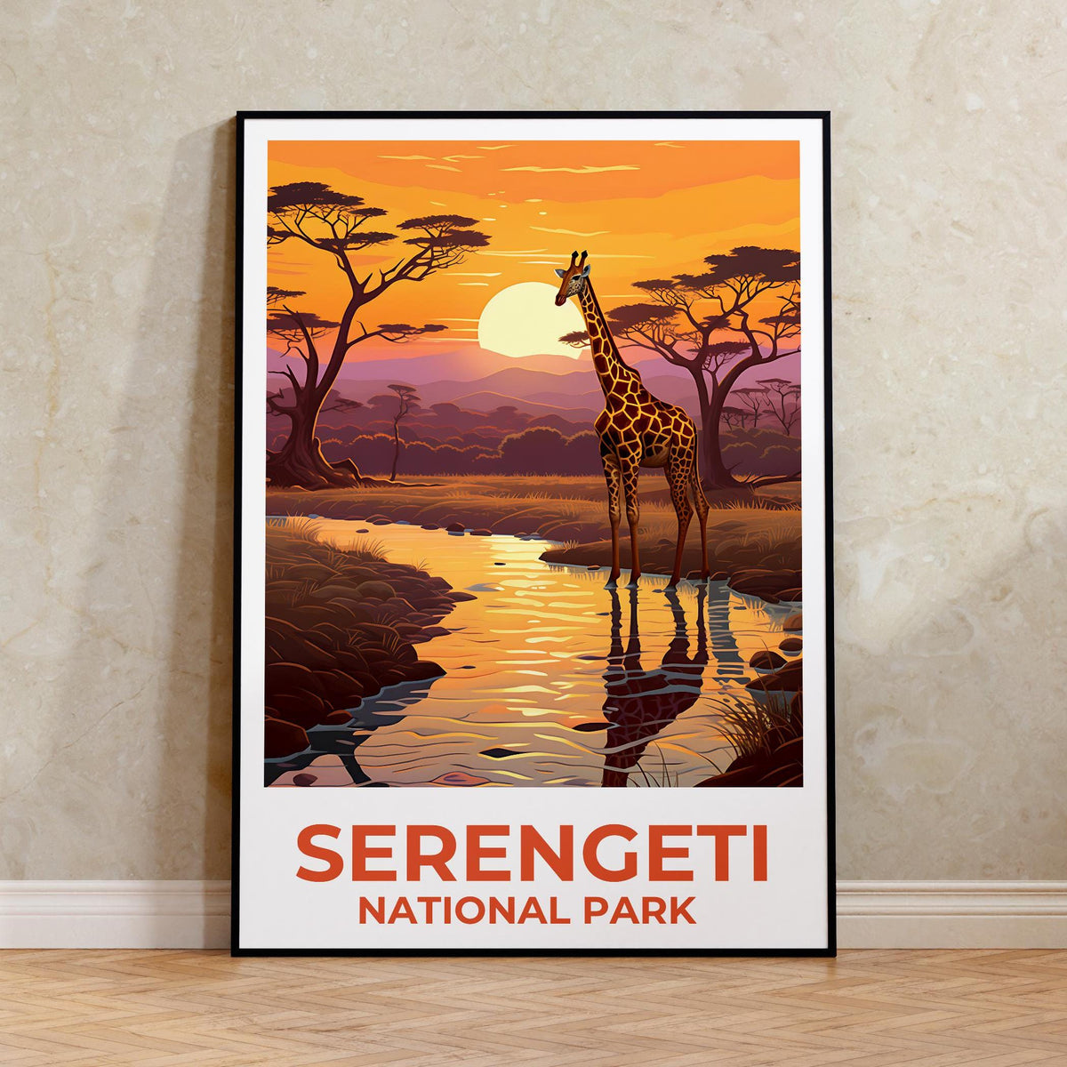 Serengeti National Park Poster — Giraffe at Sunset Art Print