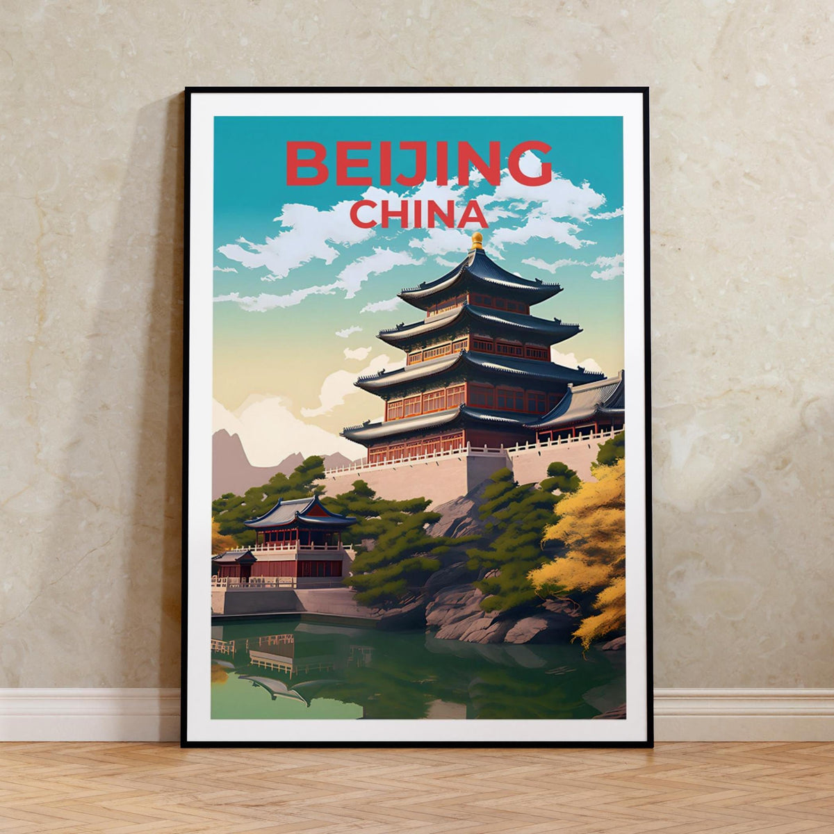 Affiche de voyage de Pékin, art mural de Chine, impression de Chine, affiche de Pékin, affiche du palais d'été, affiche de ville, art de Pékin