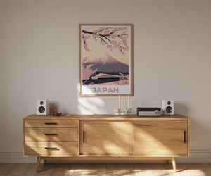 Japan Shinkansen Poster, Mount Fuji and Bullet Train Art