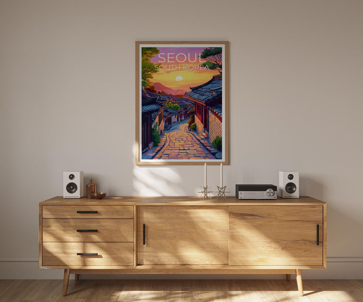Seoul South Korea Poster, Bukchon Hanok Village Sunset Print