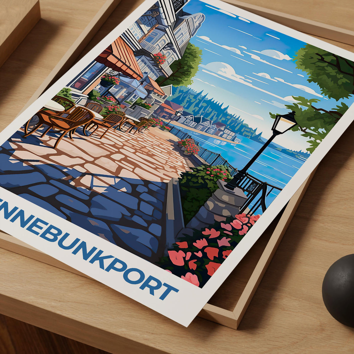 Kennebunkport Maine Poster: Waterfront Cafe Terrace Print