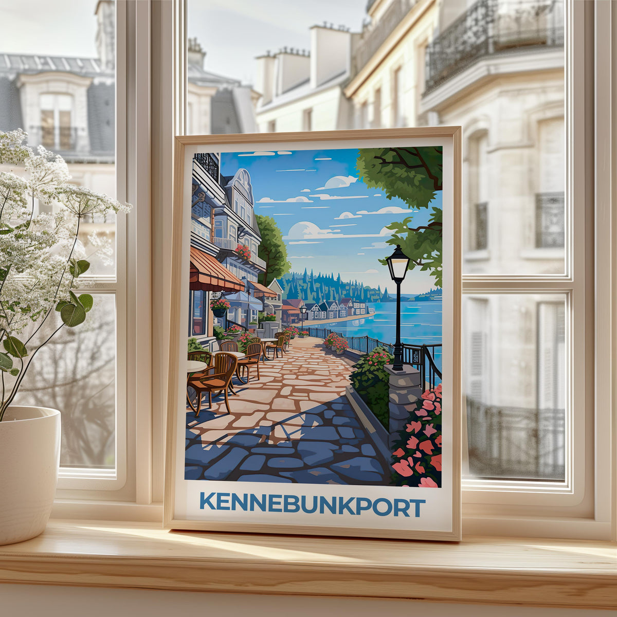 Kennebunkport Maine Poster: Waterfront Cafe Terrace Print
