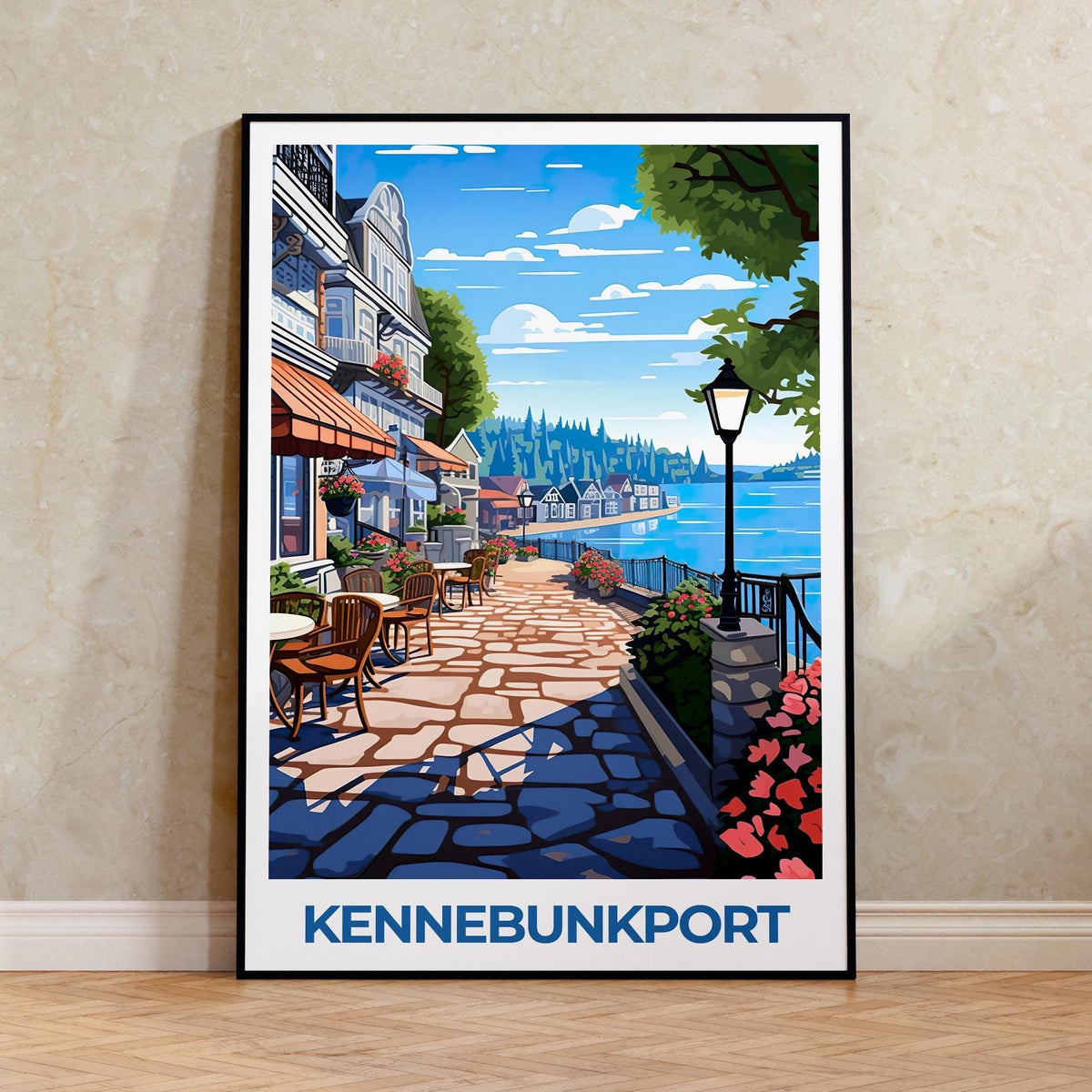Kennebunkport Maine Poster: Waterfront Cafe Terrace Print