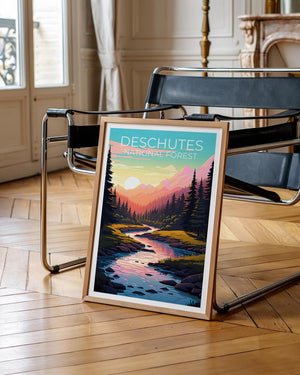 Deschutes National Forest Poster, Oregon River Sunset Print