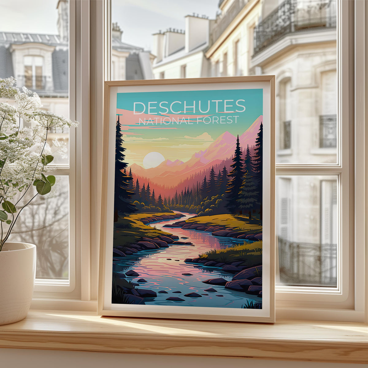 Deschutes National Forest Poster, Oregon River Sunset Print