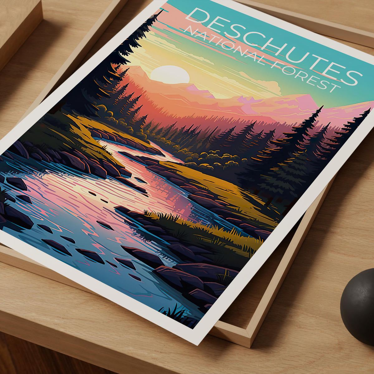 Deschutes National Forest Poster, Oregon River Sunset Print