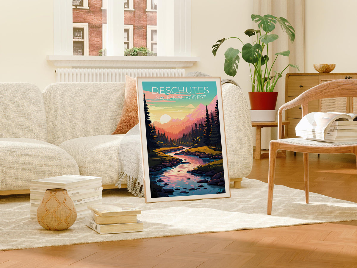 Deschutes National Forest Poster, Oregon River Sunset Print