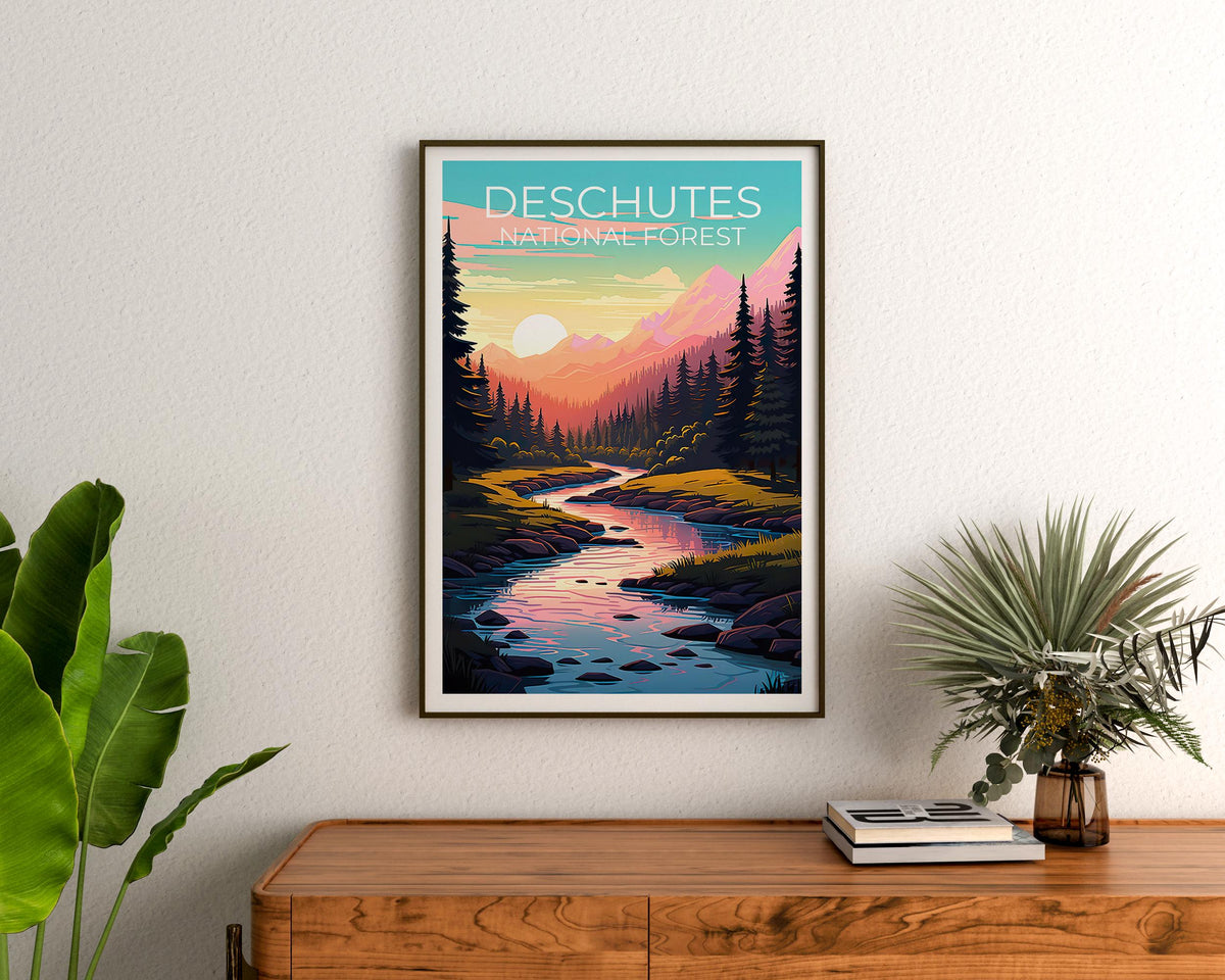 Deschutes National Forest Poster, Oregon River Sunset Print