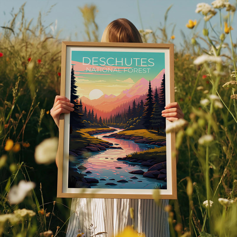 Deschutes National Forest Poster, Oregon River Sunset Print