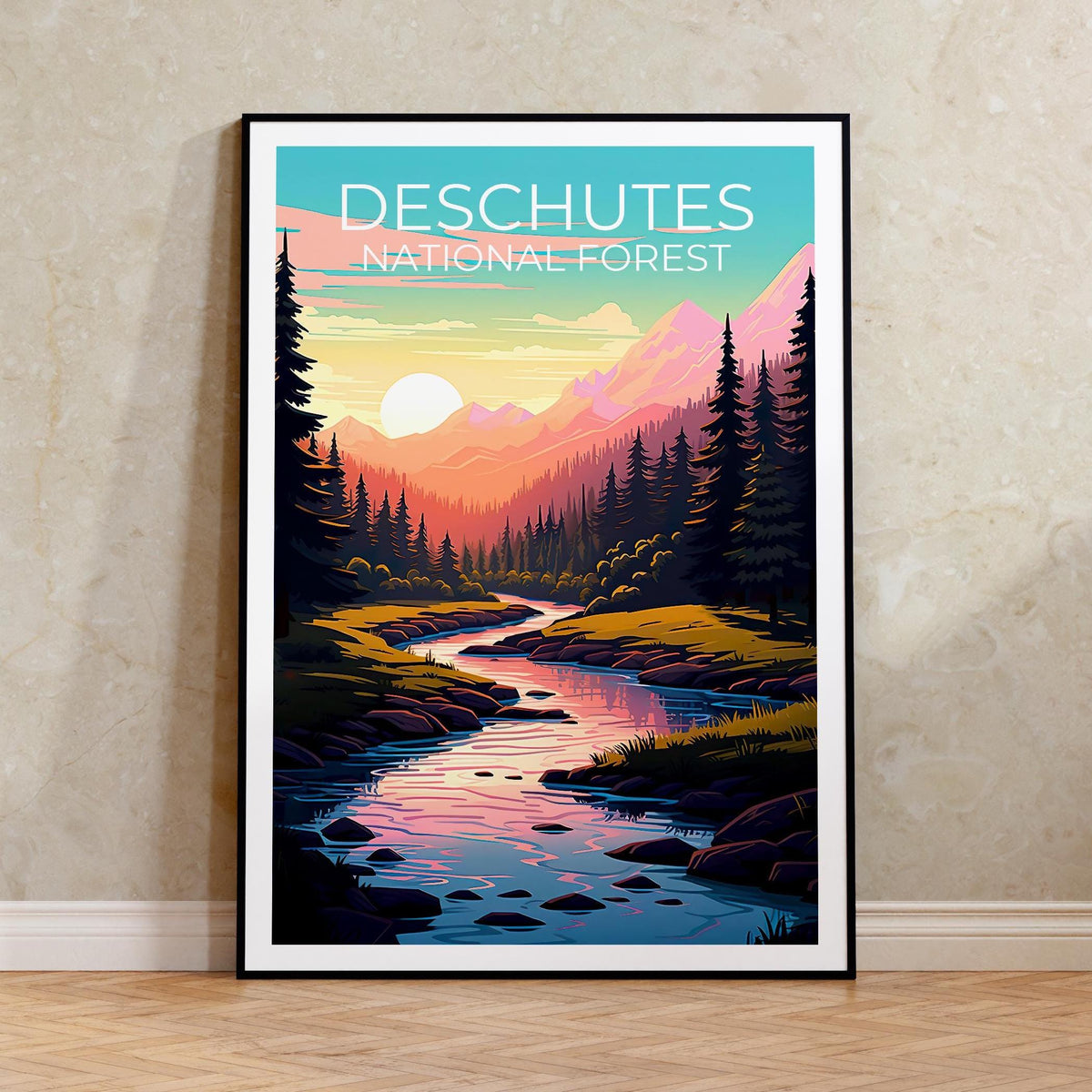 Deschutes National Forest Poster, Oregon River Sunset Print