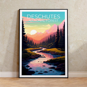 Deschutes National Forest Poster, Oregon River Sunset Print