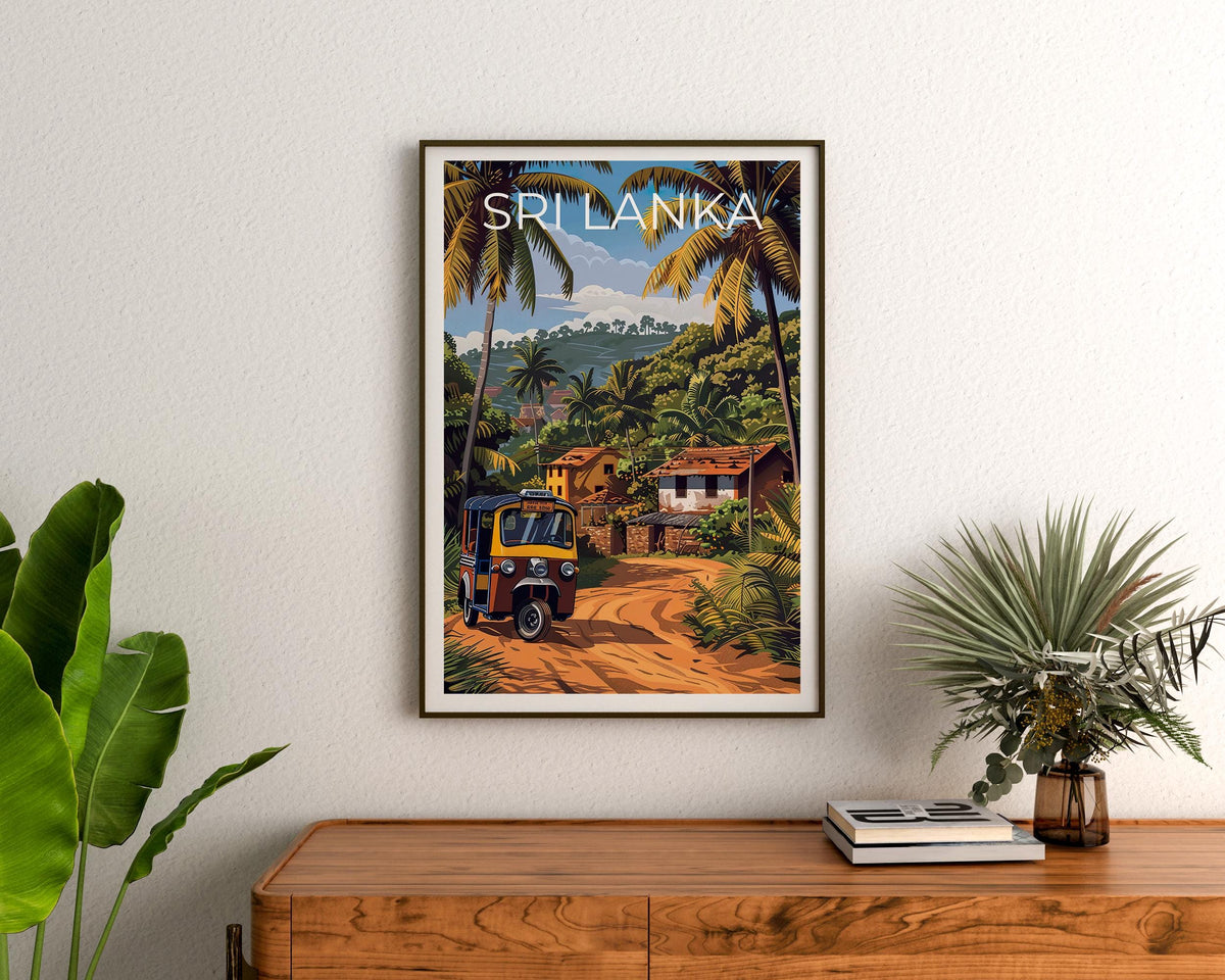 Sri Lanka Poster — Tuk Tuk in a Tropical Village Print
