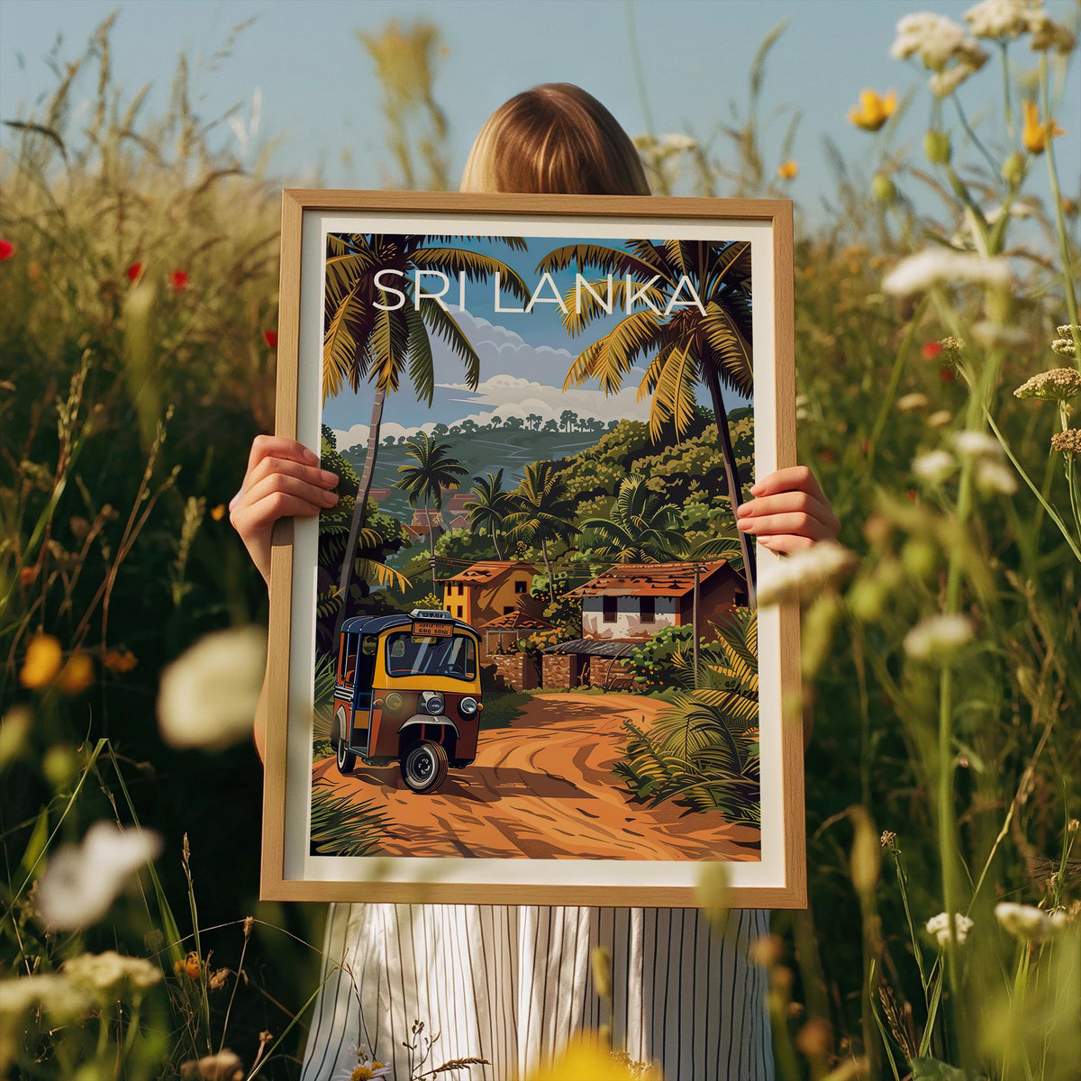 Sri Lanka Poster — Tuk Tuk in a Tropical Village Print
