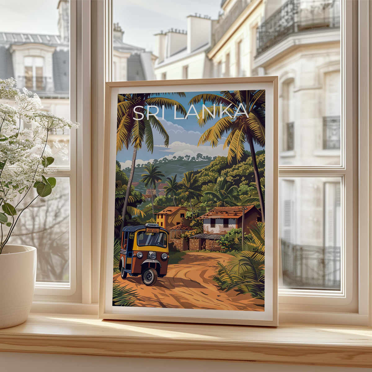 Sri Lanka Poster — Tuk Tuk in a Tropical Village Print