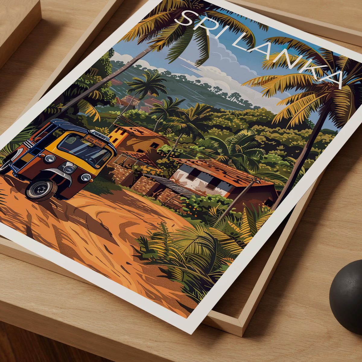 Sri Lanka Poster — Tuk Tuk in a Tropical Village Print