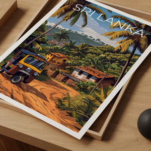 Sri Lanka Poster — Tuk Tuk in a Tropical Village Print