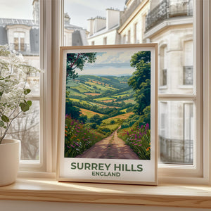 Surrey Hills England Poster, Rolling Countryside Path Print