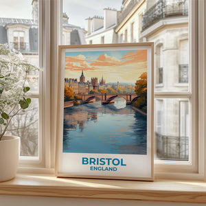 Bristol England Poster – River Bridge and Historic Skyline