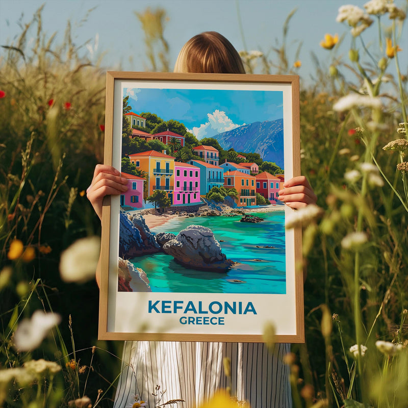Kefalonia Greece Poster – Colorful Seaside Village Cove