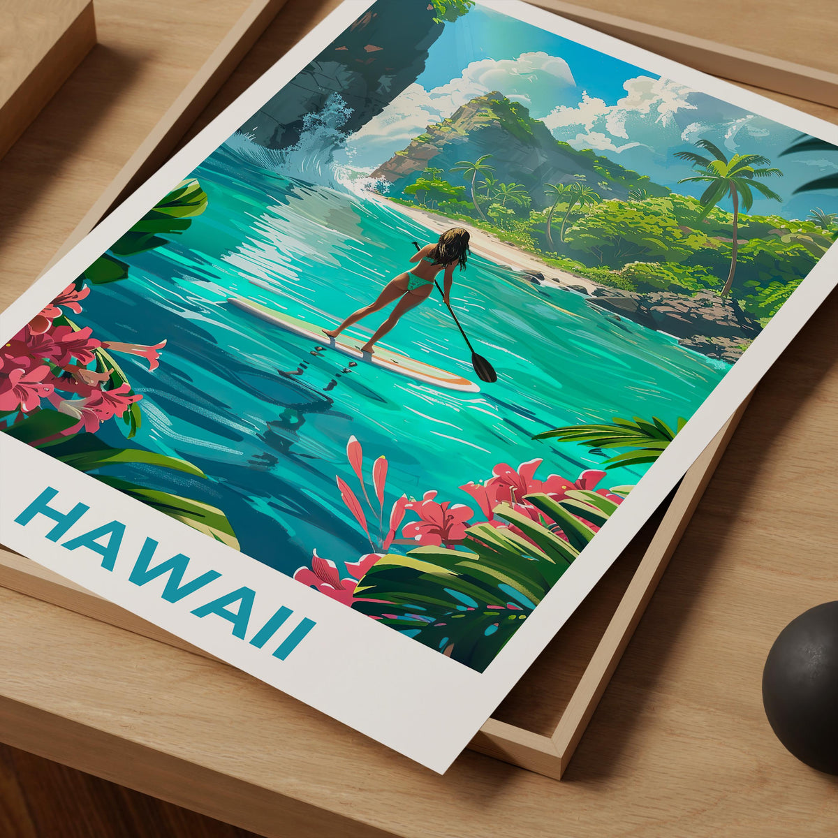 Hawaii Paddleboarding Lagoon Tropical Cove Poster