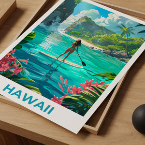 Hawaii Paddleboarding Lagoon Tropical Cove Poster