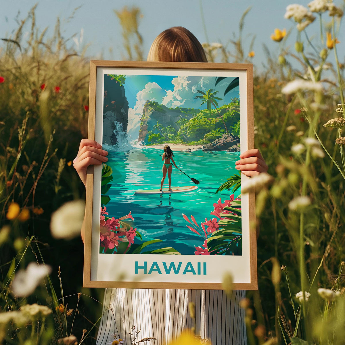 Hawaii Paddleboarding Lagoon Tropical Cove Poster