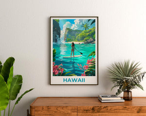 Hawaii Paddleboarding Lagoon Tropical Cove Poster